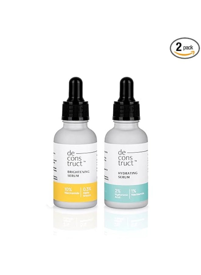 Deconstruct Brightining Serum & Hydrating Serum|Deconstruct Daily Glow Combo | 10% Niacinamide & 0.3% Alpha Arbutin and 2% Hyaluronic Acid & 1% Niacinamide | For All Skin Types | 30ml each | Pack of 2 - Image 1